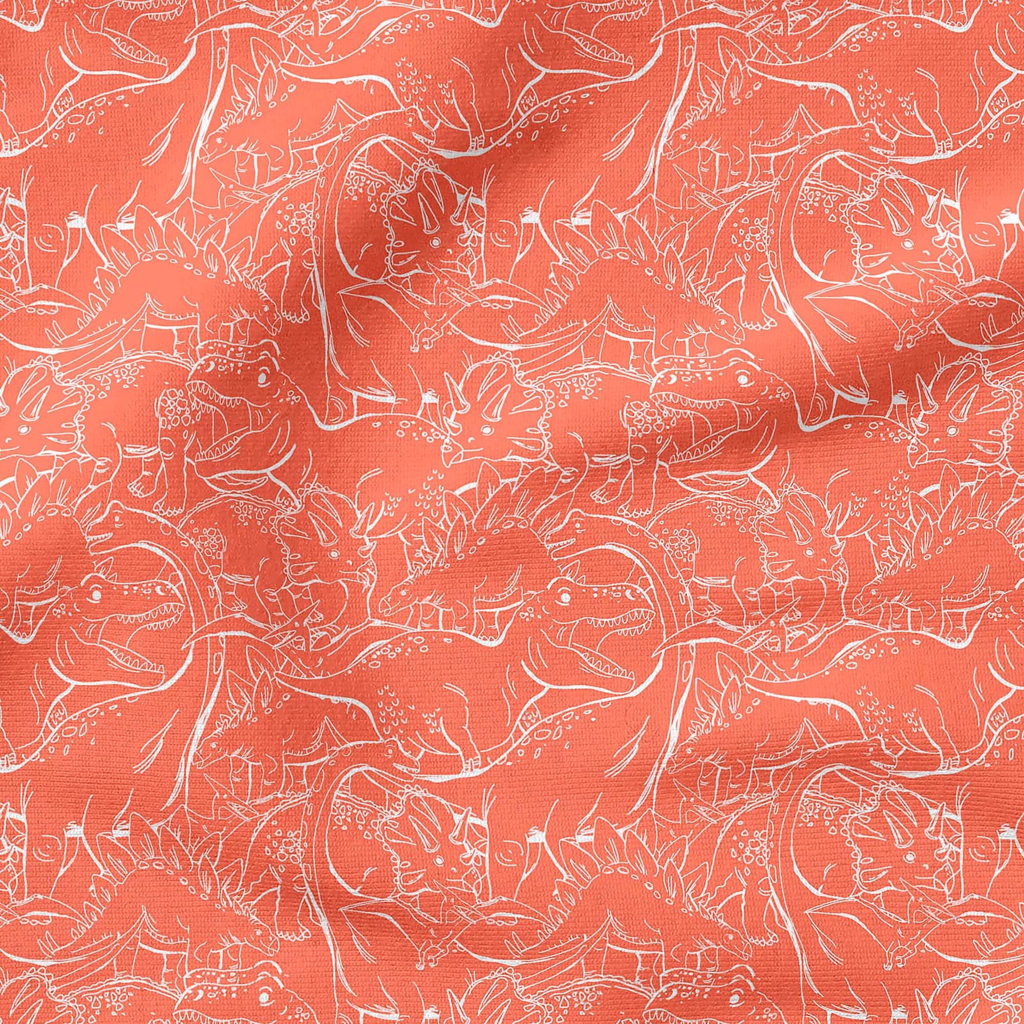 Fabric Editions Orange Dino Sketch Cotton Fabric